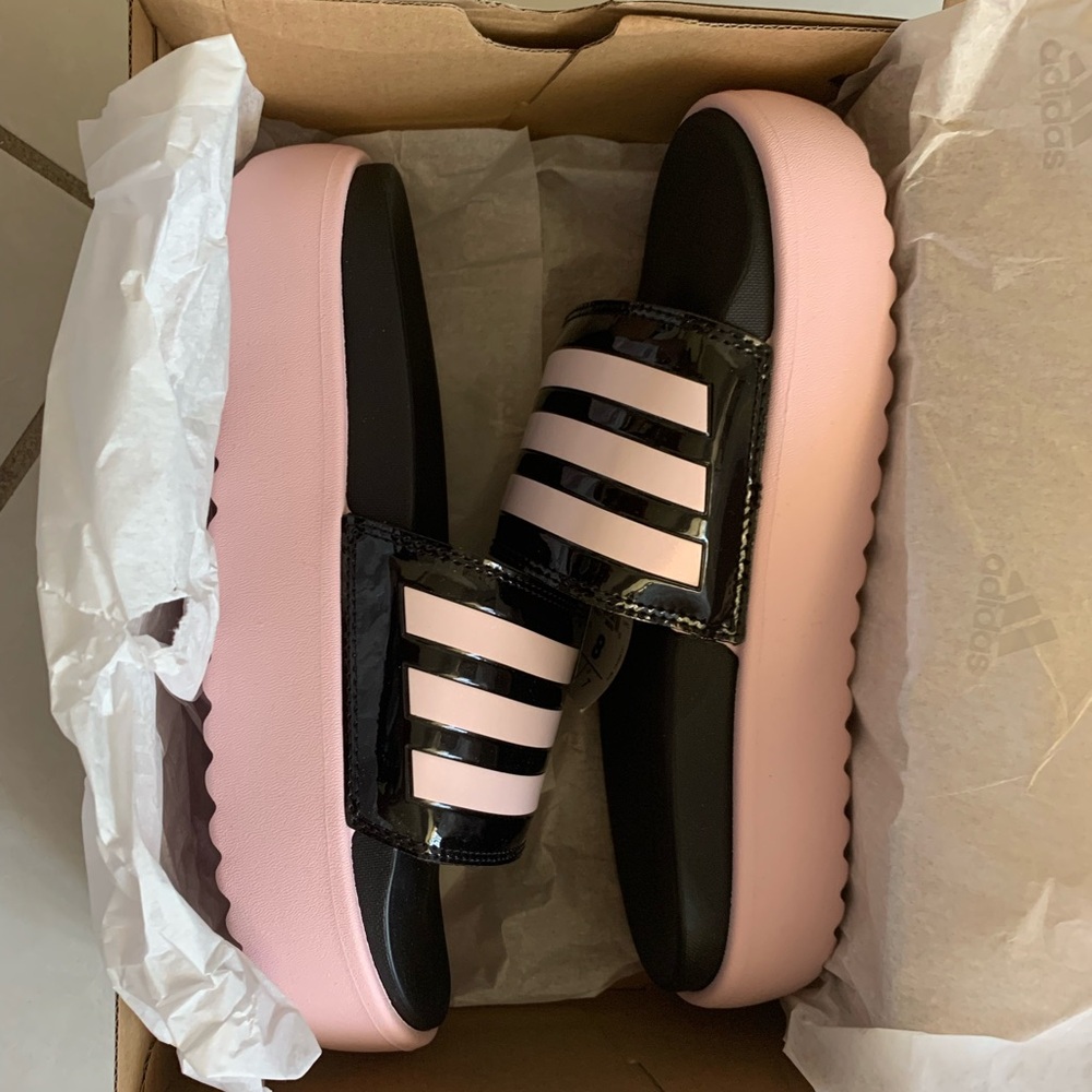 Adidas  Pink and Black Slide Sandals